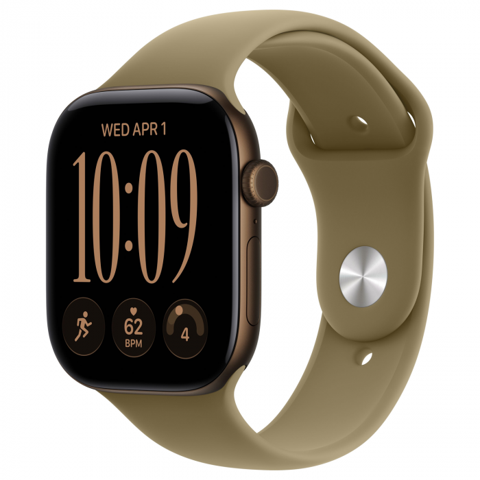 Apple Watch 12 46mm, Dark Bronze Aluminum, Olive Sport Band, M/L