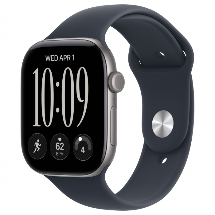 Apple Watch 12 46mm, Space Gray Aluminum, Navy Blue Sport Band, S/M