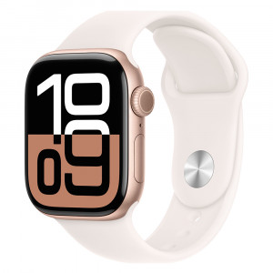 Apple Watch 10 46mm, Aluminum Rose Gold, Ремешок Light Blush Sport Band, размер M/L