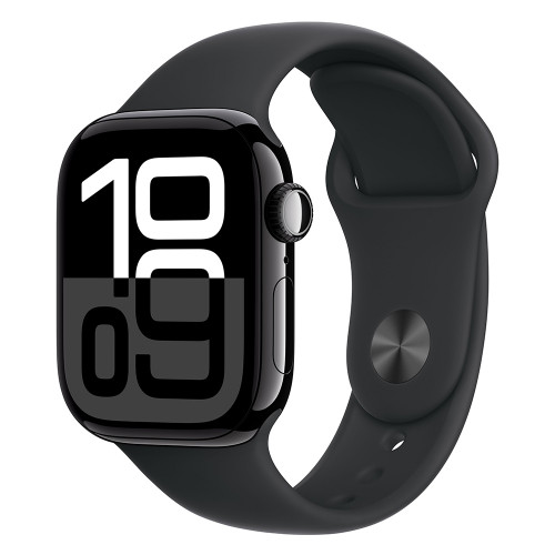 Apple Watch 10 42mm, Aluminum Jet Black, Ремешок Black Sport Band, размер S/M