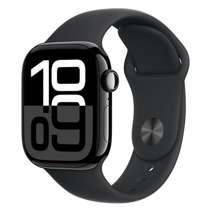 Apple Watch 10 42mm, Aluminum Jet Black, Ремешок Black Sport Band, размер S/M