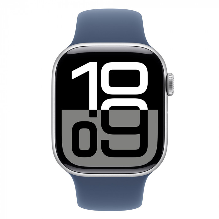 Apple Watch 10 46mm, Aluminum Silver, Ремешок Denim Sport Band, размер S/M