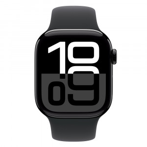 Apple Watch 10 42mm, Aluminum Jet Black, Ремешок Black Sport Band, размер S/M