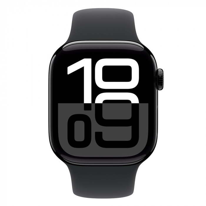 Apple Watch 10 42mm, Aluminum Jet Black, Ремешок Black Sport Band, размер S/M