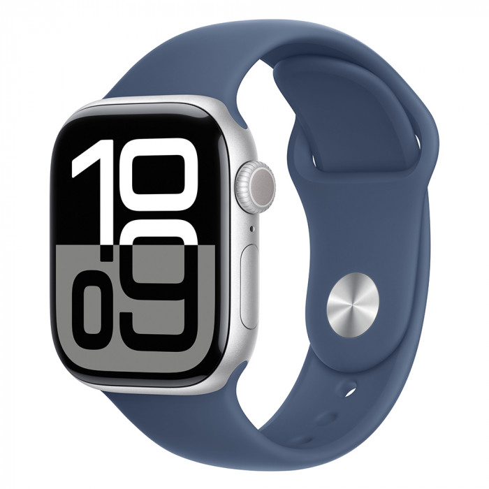 Apple Watch 10 46mm, Aluminum Silver, Ремешок Denim Sport Band, размер S/M