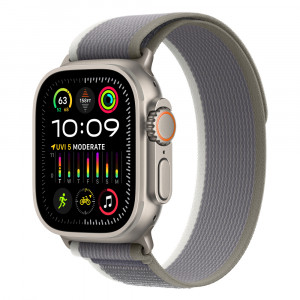 Apple Watch Ultra 2 49mm Titanium Trail Loop, Green/Gray M/L