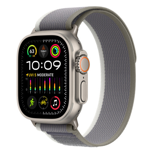 Apple Watch Ultra 2 49mm Titanium Trail Loop, Green/Gray M/L