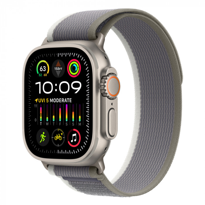 Apple Watch Ultra 2 49mm Titanium Trail Loop, Green/Gray M/L