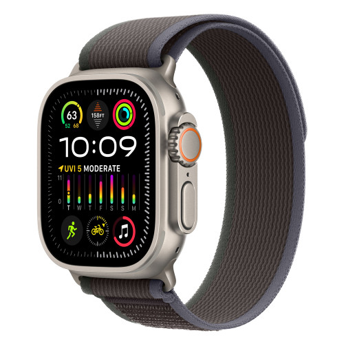 Apple Watch Ultra 2 49mm Titanium Trail Loop, Blue/Black M/L