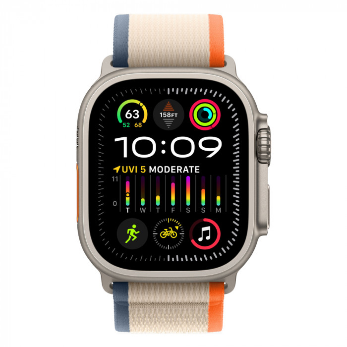 Apple Watch Ultra 2 49mm Titanium Trail Loop, Orange/Beige M/L