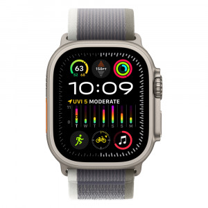 Apple Watch Ultra 2 49mm Titanium Trail Loop, Green/Gray M/L