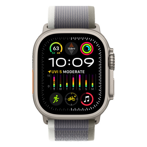 Apple Watch Ultra 2 49mm Titanium Trail Loop, Green/Gray M/L