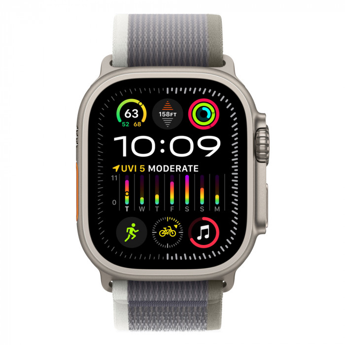 Apple Watch Ultra 2 49mm Titanium Trail Loop, Green/Gray M/L