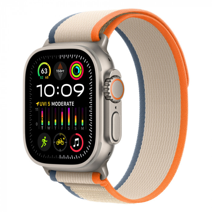 Apple Watch Ultra 2 49mm Titanium Trail Loop, Orange/Beige M/L