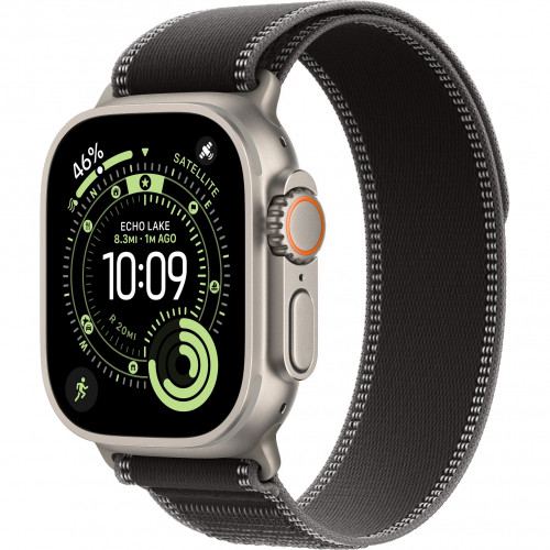 Apple Watch Ultra 3 49mm, Natural Titanium, Trail Loop Black/Charcoal, M/L