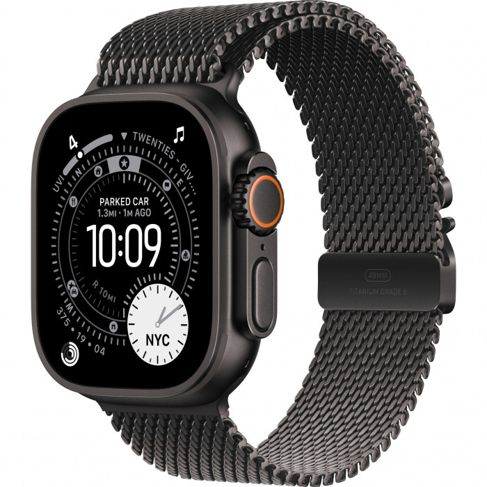 Apple Watch Ultra 3 49mm, Black Titanium, Titanium Milanese Loop, M