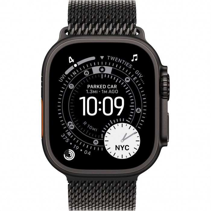 Apple Watch Ultra 3 49mm, Black Titanium, Titanium Milanese Loop, M