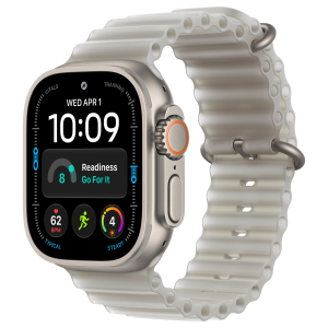 Apple Watch Ultra 4 49mm, Natural Titanium, Ocean Band Translucent Gray