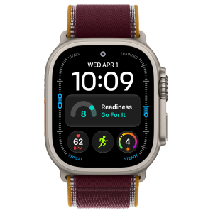 Apple Watch Ultra 4 49mm, Natural Titanium, Trail Loop Burgundy, M/L