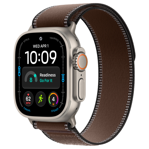 Apple Watch Ultra 4 49mm, Natural Titanium, Trail Loop Dark Umber, S/M
