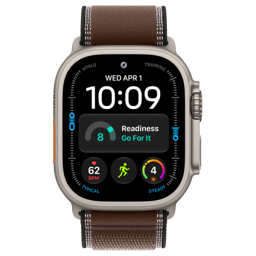 Apple Watch Ultra 4 49mm, Natural Titanium, Trail Loop Dark Umber, S/M