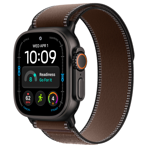 Apple Watch Ultra 4 49mm, Black Titanium, Trail Loop Dark Umber, M/L