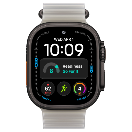 Apple Watch Ultra 4 49mm, Black Titanium, Ocean Band Translucent Gray