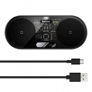 Беспроводное зарядное устройство Baseus 2in1 Digital LED Display 20w, Black