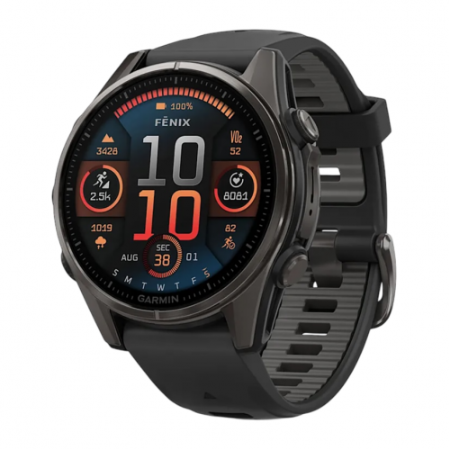 Умные часы Garmin Fenix 8 43mm, Черный, Ремешок серый