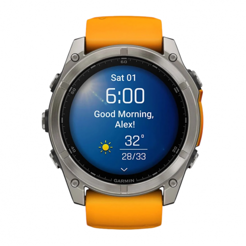 Умные часы Garmin Fenix 8 51mm Sapphire, Титановый серый, Ремешок оранжево-графитовый