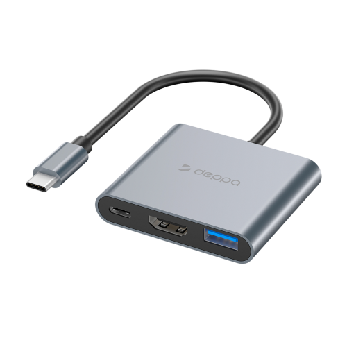 Адаптер-переходник Deppa для MacBook 3в1 USB-C, серый